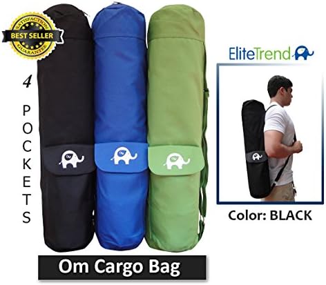 OM LARGE EXERCISE YOGA MAT BAG ( On SALE) - Black Full Zipper Cargo Tote -with Shoulder Straps - 4 Pockets to hold your Cell Phones or Workout Essentials by EliteTrend