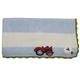 from Powell Craft Powell Craft Red Tractor Farm yard Red Tractor and Sheep Blue and White stripe Baby Blanket