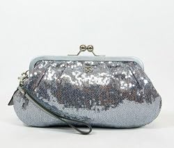 Coach Occasion Sequin Large Wristlet Silver Handbag Purse 44475 - Coach 44475SLV