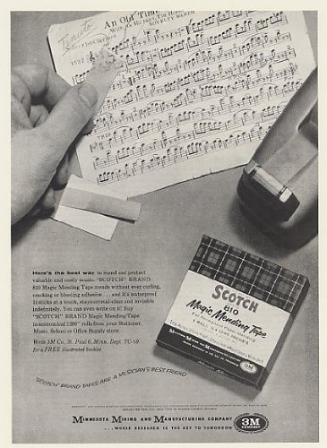 1960 3M Scotch Magic Mending Tape Mend Sheet Music Print Ad (Music Memorabilia) (52559)