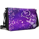 Meffort Inc 17 17.3 Inch Laptop / Notebook Padded Compartment Shoulder Messenger Bag with Shoulder Pad - Purple Flower Heart Butterfly