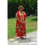 Round Neck Long Dress - Women's Bird of Paradise Display Caftan Kaftan Style Hawaiian Aloha Evening Pullover Dress - Regular & Plus Size
