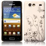 IMD FLOWERS AND BUTTERFLIES HARD BACK CASE FOR SAMSUNG GALAXY S ADVANCE I9070 SILVER ON WHITE WITH SCREEN PROTECTOR
