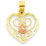 14k Two-Tone Heart with Rose Charm