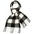 Men's Cashmere Feel Acrylic Classic Buffalo Plaids Tassels Ends Long Scarf - Black and White