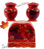 NAPKIN HOLDER, SALT & PEPPER SHAKERS ORCHARD TUSCANY RED