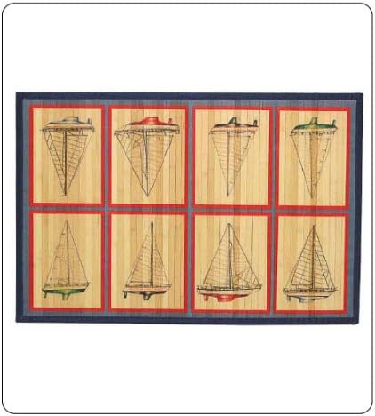 Kitchen Rugs Nautical Decor Beach Decor 2 ft by 3 ft Blue Boats Bamboo