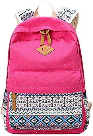 Alexander City Zip Bohemia Boho Style Canvas Rucksack Casual Daypack Backpack Laptop Backpack College Bookbag Book Bag for Girls Teens Students School Rose Pink