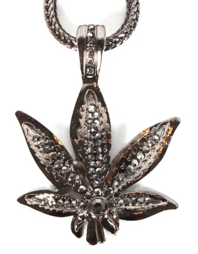 Black Iced Out Marijuana Leaf Pendant with a 36 Inch Franco Chain Necklace