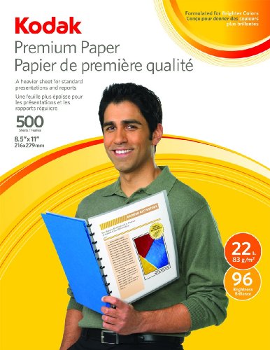 Kodak Premium Paper for Inkjet or Laser Printers, 22 lb Weight, SFI Certified, Uncoated, 500 Sheets, 1 Ream, 83202