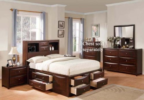 4pc Eastern King Size Bed Contemporary Style Walnut Finish