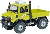 Schuco 450761200 - Mercedes-Benz Unimog 1600, mit Front-Hydraulik und Anh&auml;ngerkupplung, Klimaanlage auf dem Dach, mit silberfarbenen Felgen und neuer Bereifung, 1:32, hellgr&uuml;n