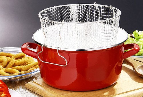 DEEP FRYER/PYREX LID/METAL HANDLE RED