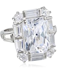 Platinum Plated Sterling Silver Simulated Diamond Baguette Ring, Size 7