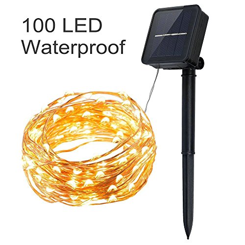 Livingly Light 100 LEDs Solar Powered Starry String Lights 39ft Copper Wire Fairy Lights Holiday Ambiance Lighting Décor for Outdoor Homes Gardens Weddings Christmas Parties, Warm White Color