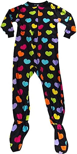 Fun Footies - Little Girls' Hearts Goodnight Blanket Sleeper, Black, Multi 36739-Small