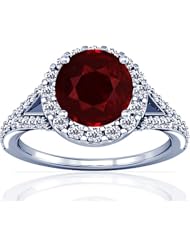 14K White Gold Round Cut Ruby Ring With Sidestones (GIA Certificate)