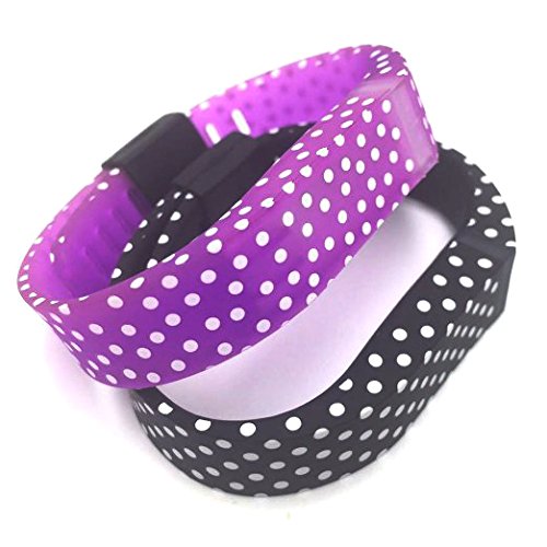 i-smile® 2pcs Replacement Bands with Metal Clasps for Fitbit Flex / Wireless Activity Bracelet Sport Wristband / Fitbit Flex Bracelet Sport Arm Band (No tracker, Replacement Bands Only) & 2pcs Black Silicon Fastener Ring For Free – Provided by i-smile® (Transparent Violet with White Dots&Black with White Dots, Small)