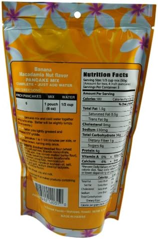 Banana Macadamia Nut flavor Pancake Mix - 6 x 6 oz - Made in Hawaii - complete, just add water