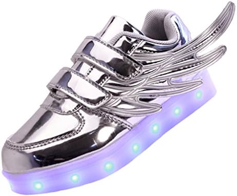 ERUPT Wings 7 Colors Light Up Shoes High Top Sports Sneakers For Boys with led shoelace, Silver, 37M