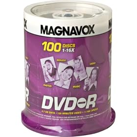 Click here to buy 16X Write-once DVD-R Spindle by Magnavox.