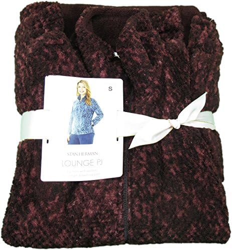 Stan Herman 2-Pc Long Sleeve Plush Zip Top &amp; Drawstring Pants (Small, Merlot)