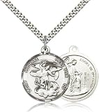 Genuine IceCarats Designer Jewelry Gift Sterling Silver St. Michael The Archangel Pendant 1 X 7/8 Inch With 24 Inch Stainless Silver Heavy Curb Chain. Made In Usa.