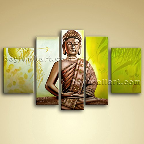 Huge Abstract Feng Shui Painting Print Buddha Temple On Canvas Large Zen Art 5 Panels Wall Art Inner Framed Ready To Hang by Bo Yi Gallery 72"x42"