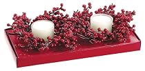 Set of 2 Red Berry Votive Candle Holder Centerpiece Rings with Candles