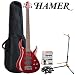 Hamer VEL2A5-TRD Trans Red Electric Bass Velocity 5 String Bass Guitar with GO-DPS Planet Waves Shredder Pick Pack PW-SHRED,Ultra Stand 2445BK ,Gig Bag