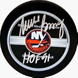 Mike Bossy Autographed New York Islanders Game Model Puck with HOF 91 Inscription
