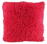 Evans Lichfield Faux Mongolian Polyester Fibre Filled Cushion, 17 x 17-inch, Red