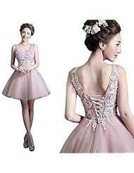 V-neck Lace-Up Knee Length Short Prom Dress 