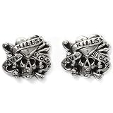 Ed Hardy By Christian Audigier: 'Love Kills Slowly' Skull and Crossbones with Heart Earrings in Stainless Steel