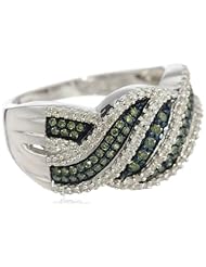 Sterling Silver Green and White Diamond Bridge Ring (1/2 cttw, I-J Color, I2-I3 Clarity), Size 7