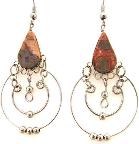 3" Handmade Silver Stone Hippie Style Earrings Bohemian Boho Indian Peruvian Ethnic Jewelry