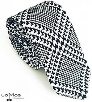 Uomos Design Knitted Ties and 100% Cotton Slim Skinny Ties and Bow Ties (Knitted slim tie white and black pattern)