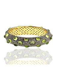 Natural Peridot Bangle 14kt Yellow Gold Diamond Pave Bracelet Silver Jewelry