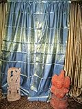 IMAGE OF 2 Iceberg Blue Gold Brocade Silk Sari Saree Curtains Drapes India Decor 96