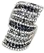 Stacked Design Cocktail Fashion Statement Ring Covered in Clear Ice and Black Crystals with Stretch Band