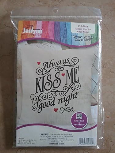 Janlynn Needlecraft Stamped Pillow Kit with zipper 14 x 14 Always Kiss Me Good Night