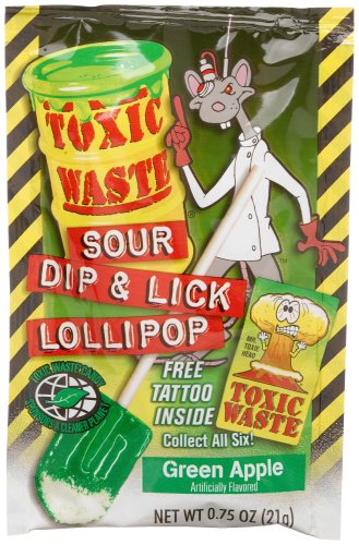 TOXIC WASTE Sour Dip & Lick Lollipop, Green Apple, 0.75-Ounce Packages (Pack of 18) by TOXIC WASTE
