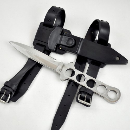 Fury Treasure II Dive Knife - All Stainless with Line Cutter - Razor Edge and Serrated Blade with Leg Straps