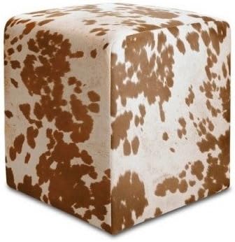 Rustic Square Ottoman with Brown Palomino Cowhide Print on Textured Velvet