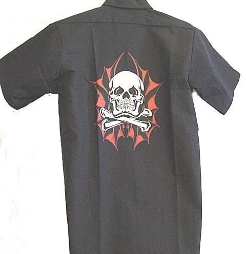 Click here for Felon Clothing Skull Crossbones Batwings Work Shir... prices