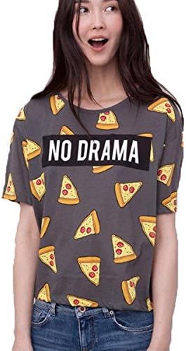 Aiteme Women's No Drama Pizza Letters Print T Shirt Hipster Street (L)