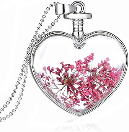 Mr Rabbit Rose Red Bougainvillea Specimen Solid Glass Heart-shaped Pendant Nacklaces, Creative Design