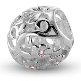 CleverEve's Sterling Silver Charm With Floral Design And Purple Czs