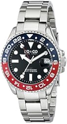 SO&CO New York Men's 5021.2 Yacht Club Stainless Steel Date Luminous Hands and Markers Blue and Red Unidirectional Bezel Stainless Steel Link Bracelet Watch
