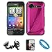 Pink Metallic Cosmo Wave Design Protective Snap-On Case Cover for HTC Droid Incredible 2 (ADR6350) Verizon Wireless Android Smartphone / HTC Incredible S Mobile Phone + INCLUDES Mirror Screen Protector Film Strip + INCLUDES Universal Windshield Mount Holder + SumacLife TM Wisdom Courage Wristband